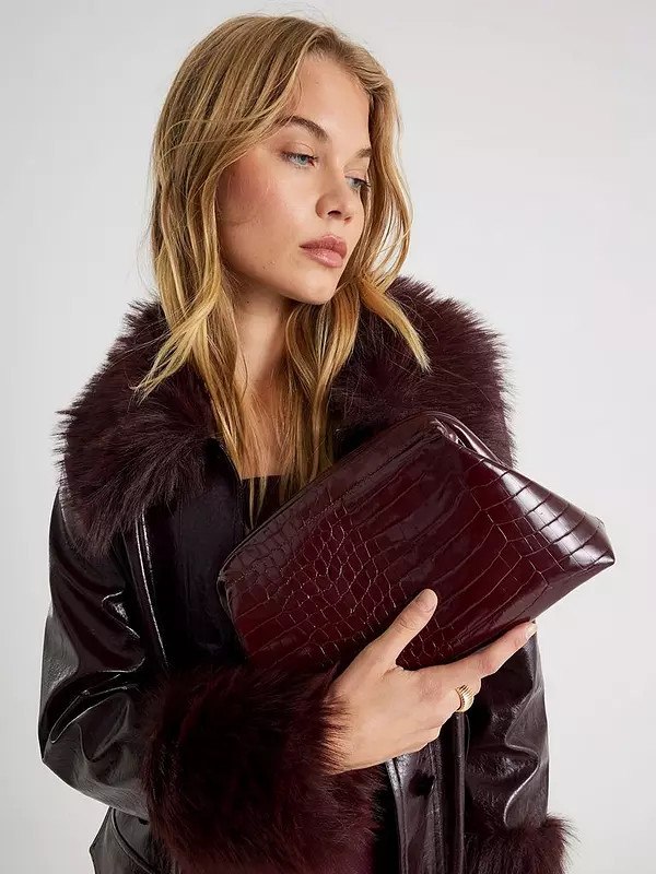 River Island Croc Textured Patent Clutch Bag - Red | Very (UK)