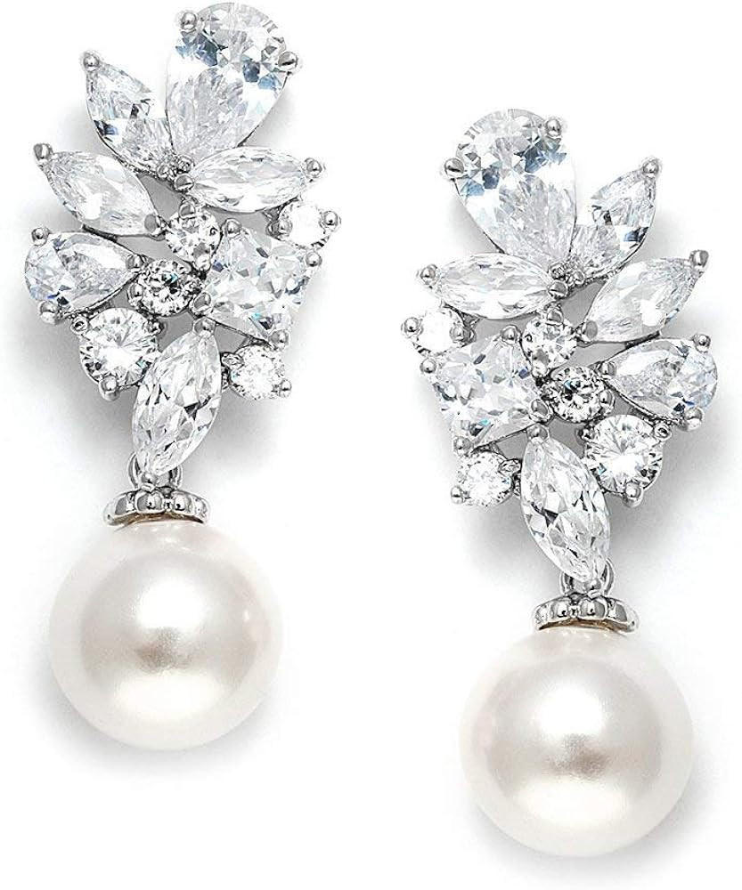 Mariell Bold Ivory Pearl Drop Bridal Earrings with Cubic Zirconia Crystals, Large Size Dramatic S... | Amazon (US)