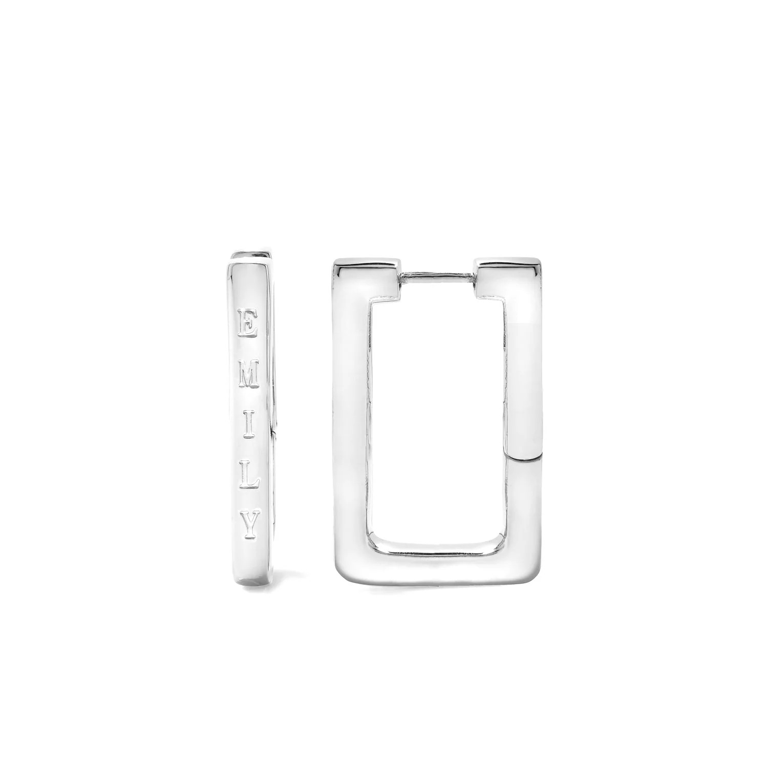Custom Stamped Name Square Hoop Earrings (Silver) | Abbott Lyon
