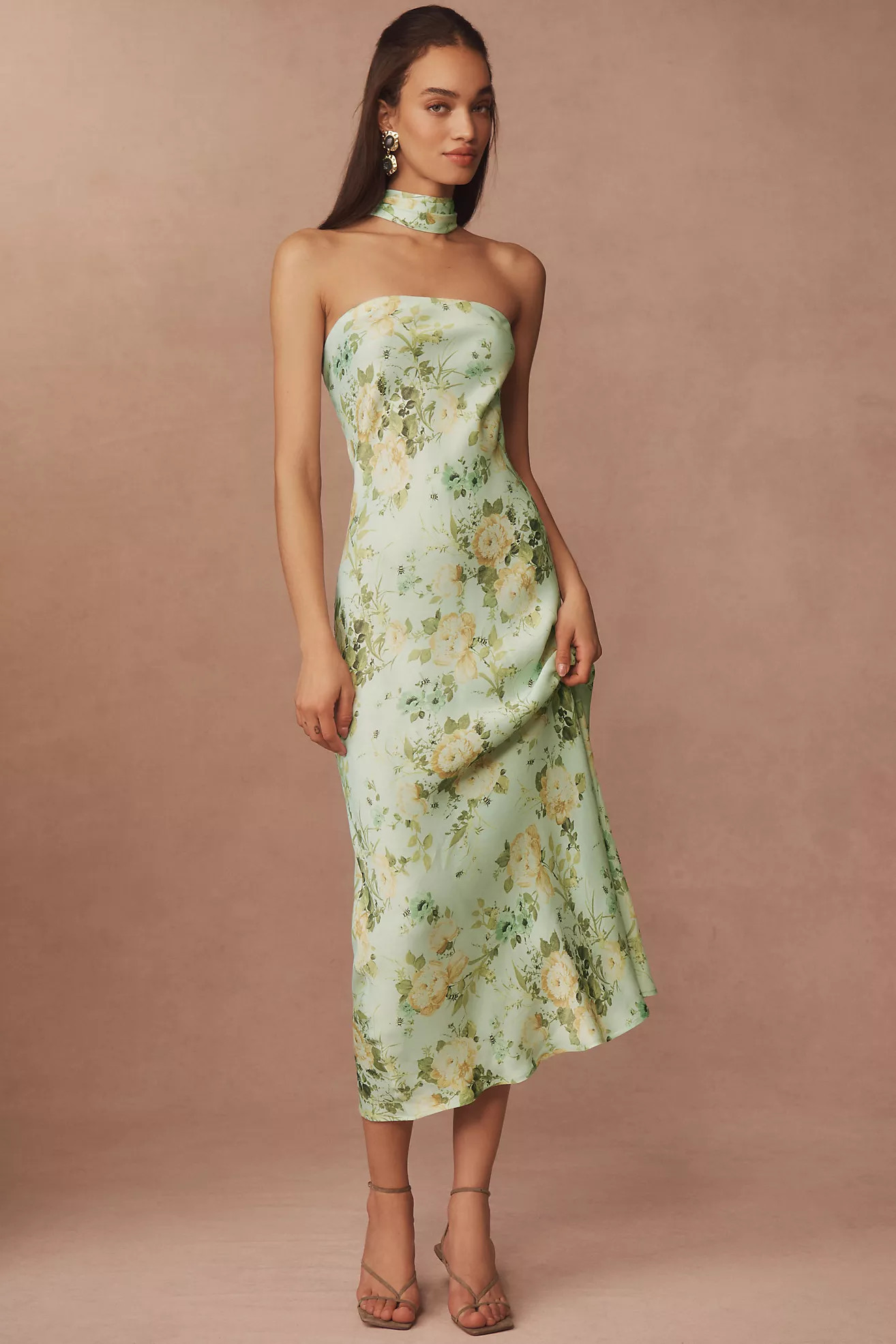 BHLDN Leah Strapless Satin Scarf Midi Slip Dress | Anthropologie (US)