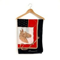 Vintage Leonardi Horse Print Scarf in Red, Black & Brown | Etsy (US)