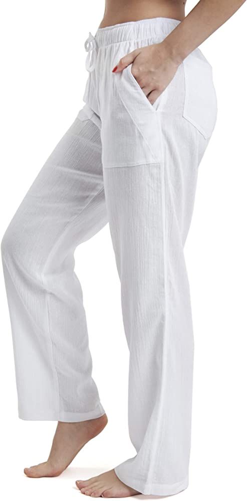 J & Ce Women's Cotton Gauze Low Waist Beach Pants with Pockets | Amazon (US)