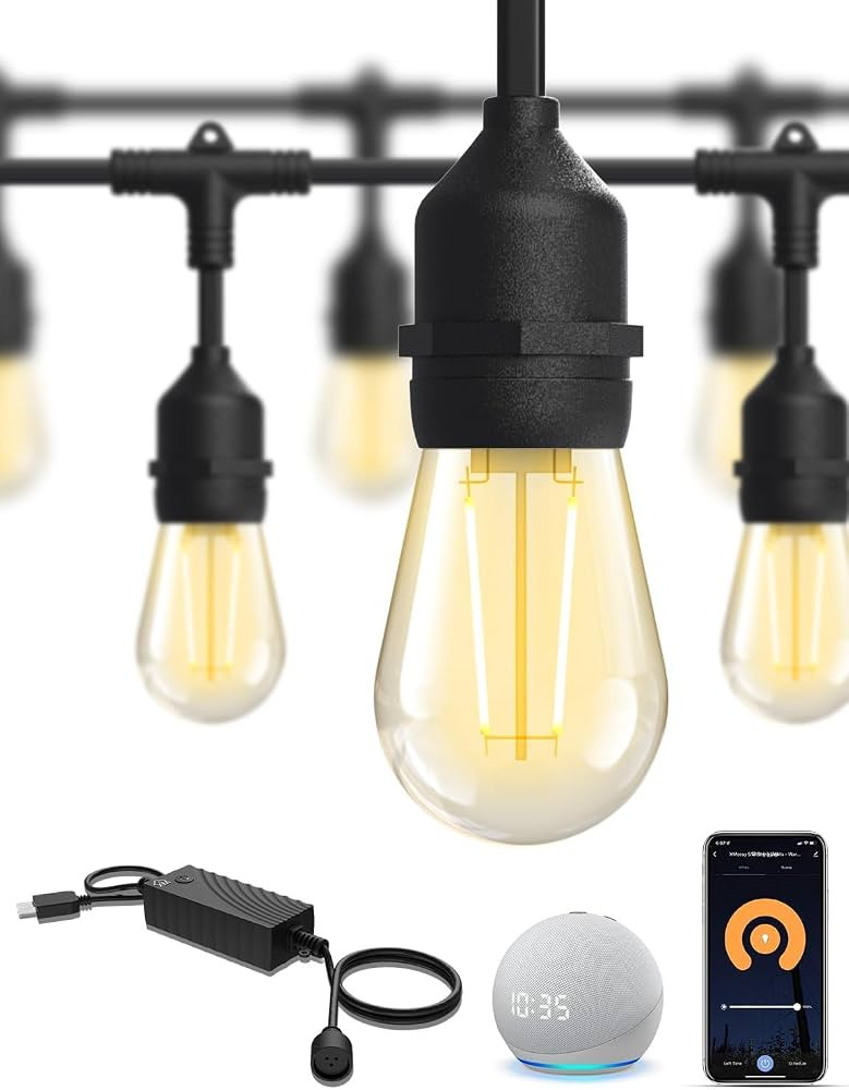 XMCOSY+ Smart Patio Lights 49Ft LED Outdoor String Lights Waterproof IP65, App Control, Compatibl... | Amazon (US)