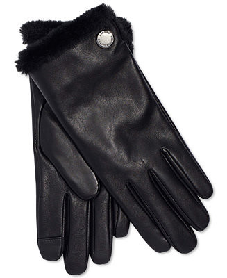 Lauren Ralph Lauren Women's Plush Lined Leather Gloves - Macy's | Macy's