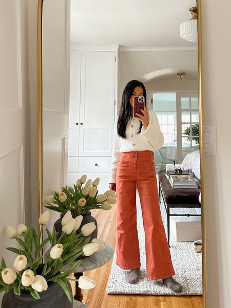 Yesterday’s outfit. Love these coral wide leg pants that I bought from a boutique in Napa. I can’t find them online so linking similar styles. White button up cardigan is NA but linking a similar style.  *jeans, spring outfit, casual outfit 

#LTKStyleTip