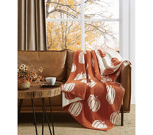 Truly Soft Cozy Pumpkins Reversible 50x70 Throw - QVC.com | QVC