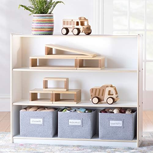 Guidecraft EdQ Essentials Three Shelf Open Storage White with 3 Fabric Bins: Wood Bookshelf and T... | Amazon (US)