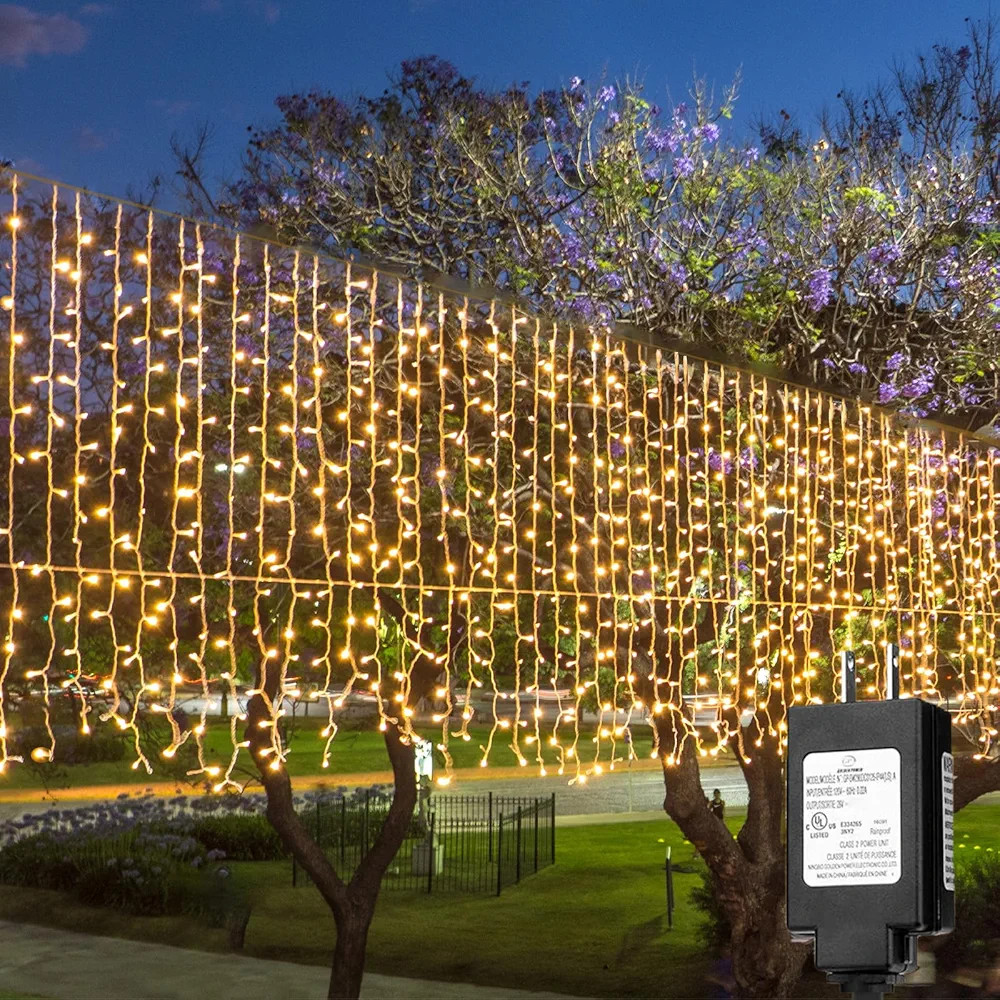 Solhice LED Curtain Lights Outside 30ft x 3ft for Backyard, 450 LED Plug in Hanging Fence String ... | Amazon (US)