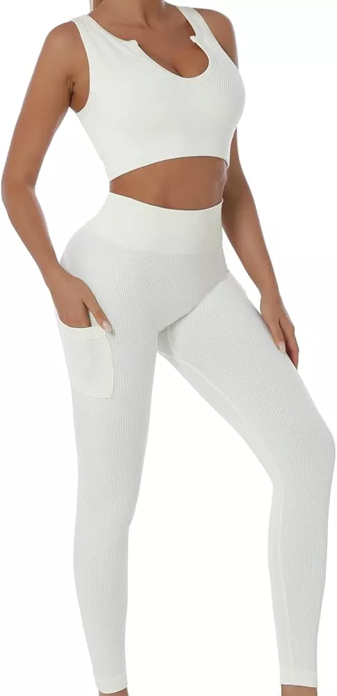  OQQ Workout Outfits for Women 2 Piece Ribbed Seamless