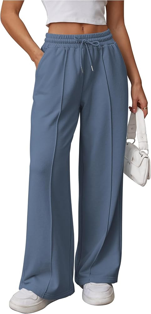 ATHMILE Womens Wide Leg Sweatpants High Waisted Baggy Pants Fashion Teen Girl Drawstring Athletic... | Amazon (US)