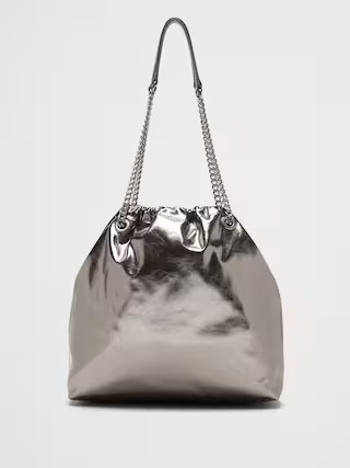 Vegan Leather Gathered Chain Bucket Bag | Banana Republic Factory