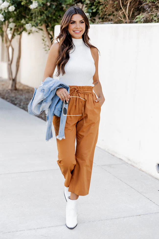 Vineyard Date Rust Cropped Drawstring Pants | Pink Lily