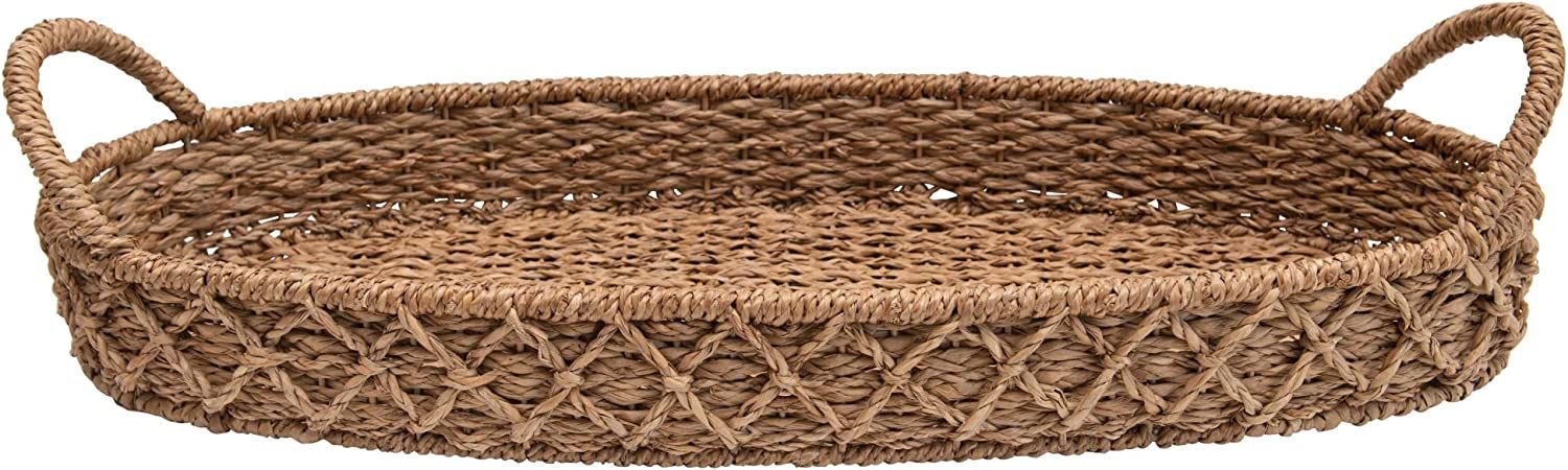 Creative Co-Op Decorative Oval Woven Seagrass Handles Tray, Brown | Amazon (US)