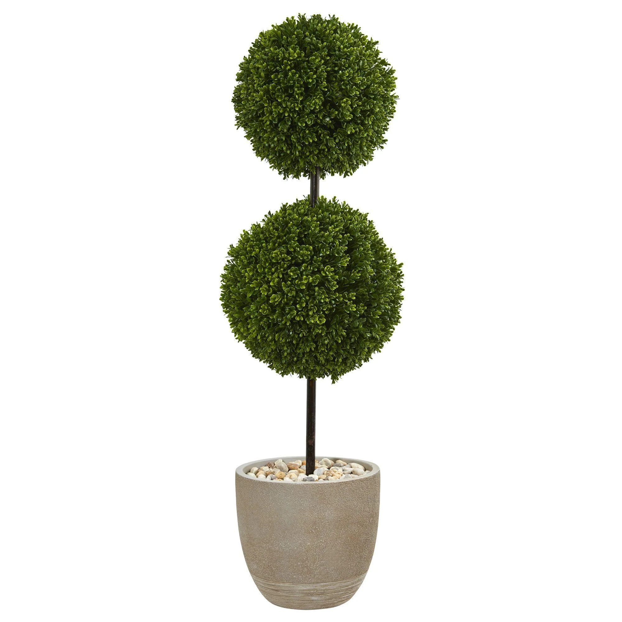 4’ Boxwood Double Ball Topiary Artificial Tree in Oval Planter UV Resistant (Indoor/Outdoor) | ... | Nearly Natural