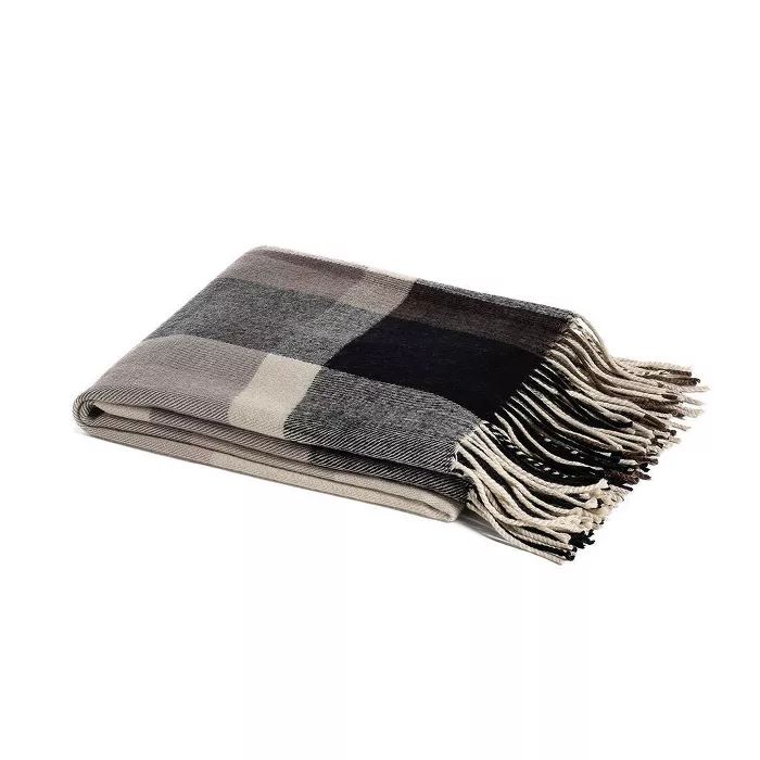 50"x60" Classic Plaid Throw with Fringe Black/Gray - Sure Fit | Target