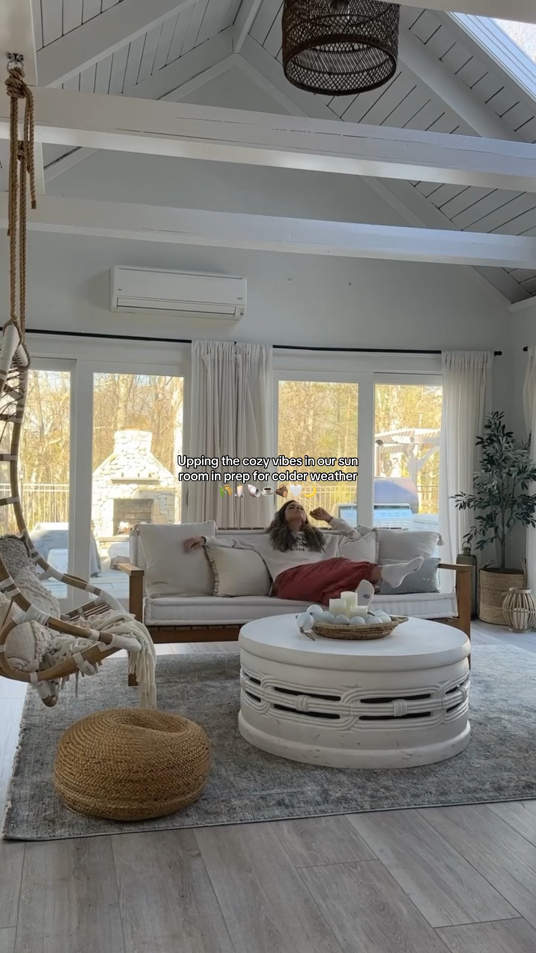 #onthisday Prepping our sun room for cooler weather by adding some more cozy elements 🌾🕯️🐚☕🪵🤍🌙