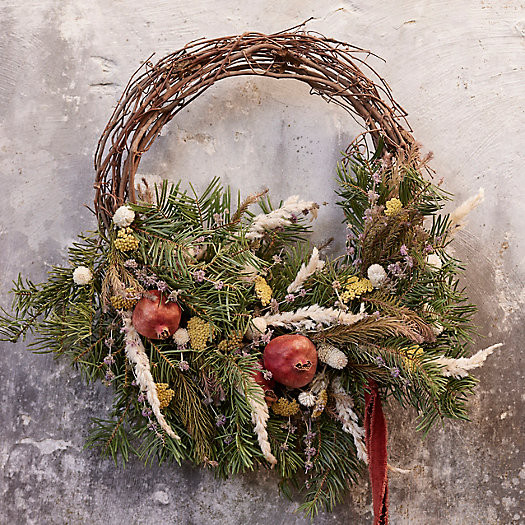 Right Side Hand Fresh Noble Fir + Pomegranate Wreath | Terrain