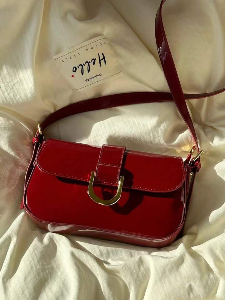 2025 New Autumn And Winter Red Shoulder Bag Retro Horseshoe Buckle Crossbody Bag Commuter Bag Simple Fashion Multi Functional Women's Bag | SHEIN