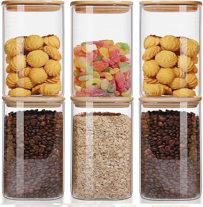 50oz Glass Food Storage Jars Set of 6,Glass Storage Containers Clear Glass Food Canister with Bam... | Amazon (US)