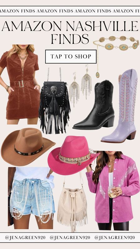 Nashville Outfit | Amazon Finds | Fringe Purse | Buckle Dress | Western Hat | Cowgirl Boots | Fringe Jacket 

#LTKitbag #LTKstyletip #LTKshoecrush