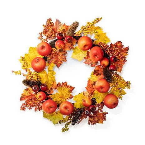 Glitzhome 24in.D Apple Berry Leaf Wreath - 20648833 | HSN | HSN