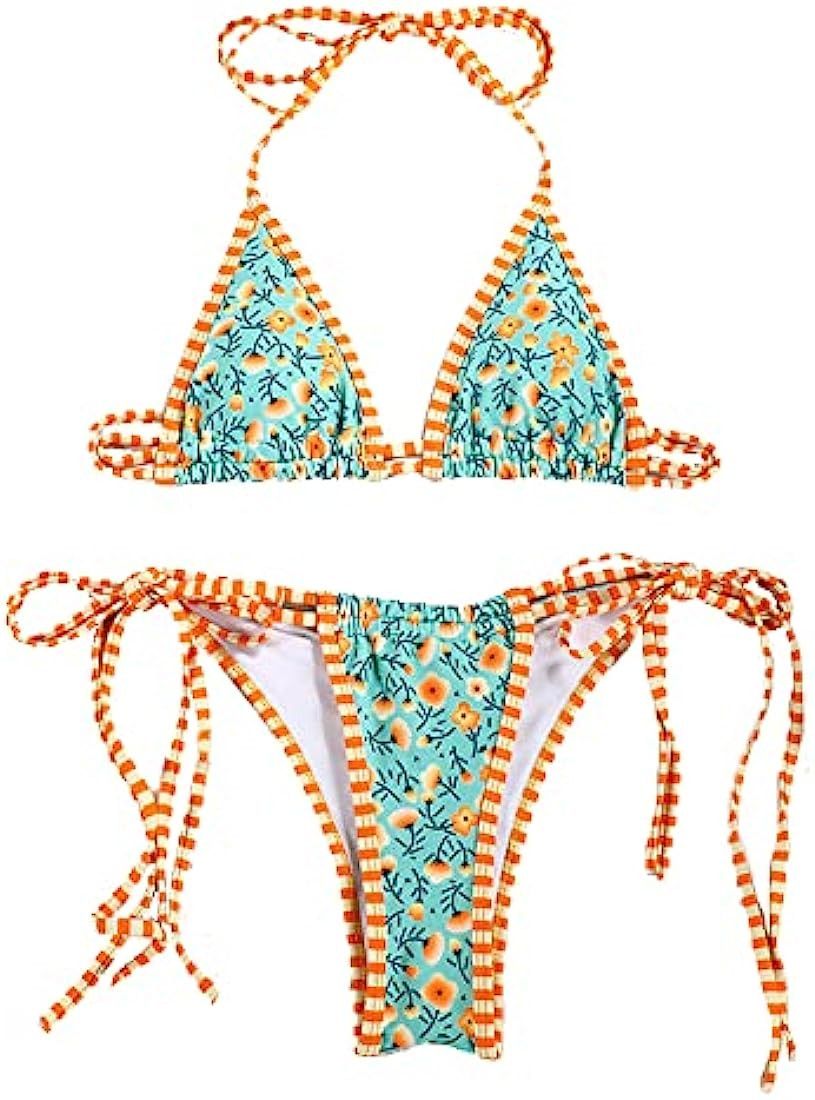 MAPOTT Sexy Bikini Sets for Women 2 Piece Floral Print Bikini Triangle Tie Side Swimsuit | Amazon (US)