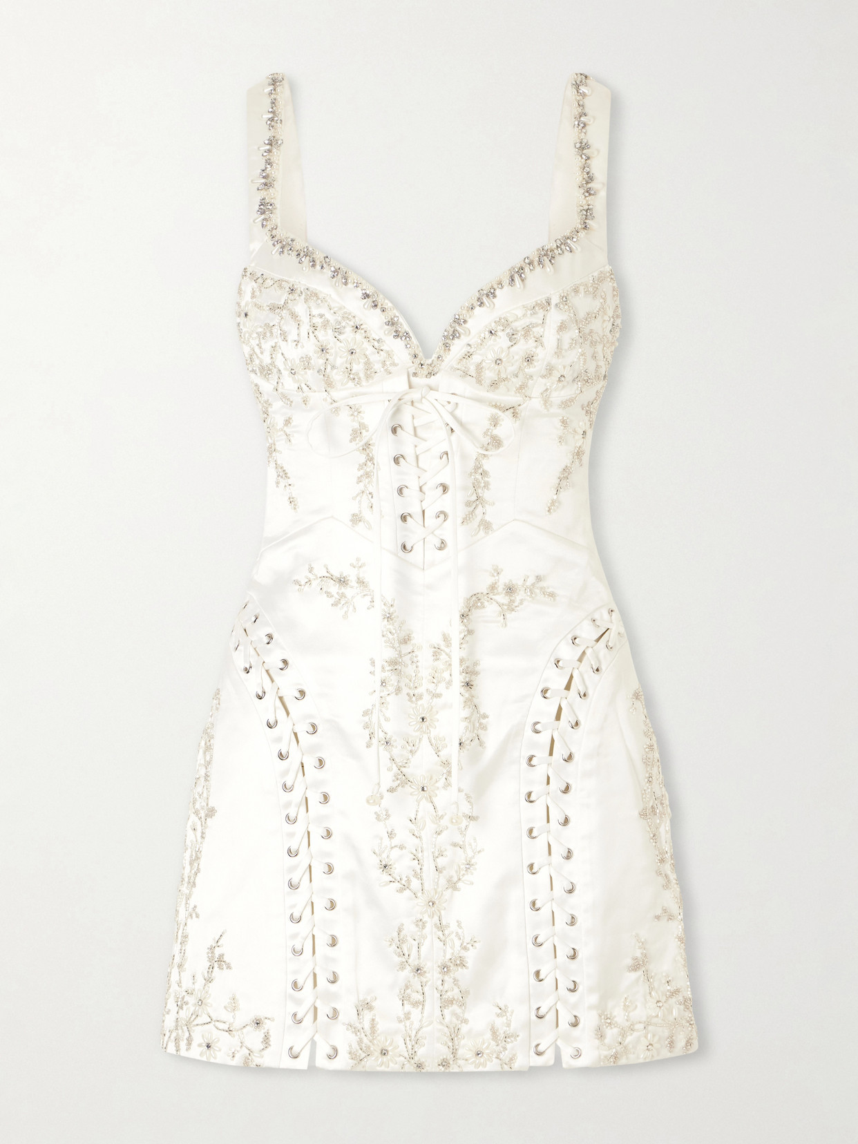 Clio Peppiatt - Bridal Brigette Embellished Lace-up Satin Mini Dress - Neutrals | NET-A-PORTER (US)