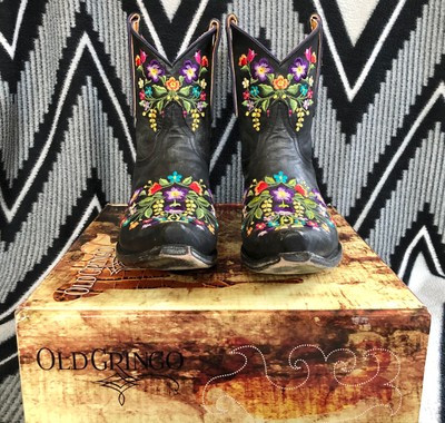 Old Gringo Sora Embroidered Black Leather Snip Toe Western Ankle Boots Size 8.5B  | eBay | eBay US