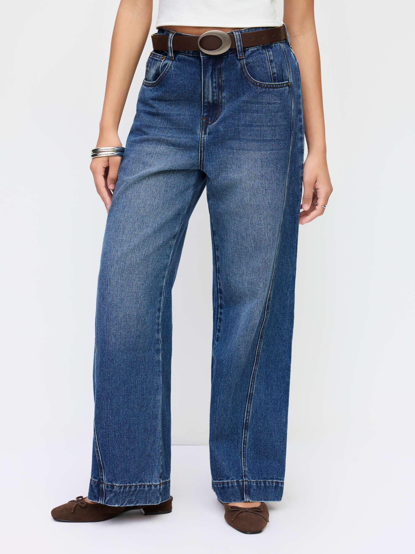 -39% Denim Mid Rise Washed Elastic Waist Wide Leg Jeans CA$34.80CA$57.00 | Cider