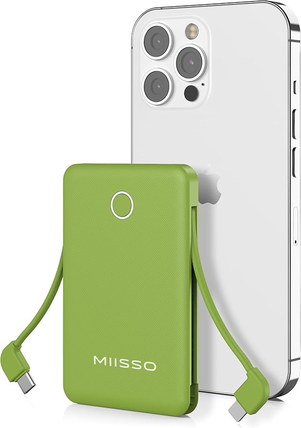 6000mah Ultra Slim Built in Cables Power Bank, Card Size Built in USB C Cords Battery Pack Portab... | Amazon (US)