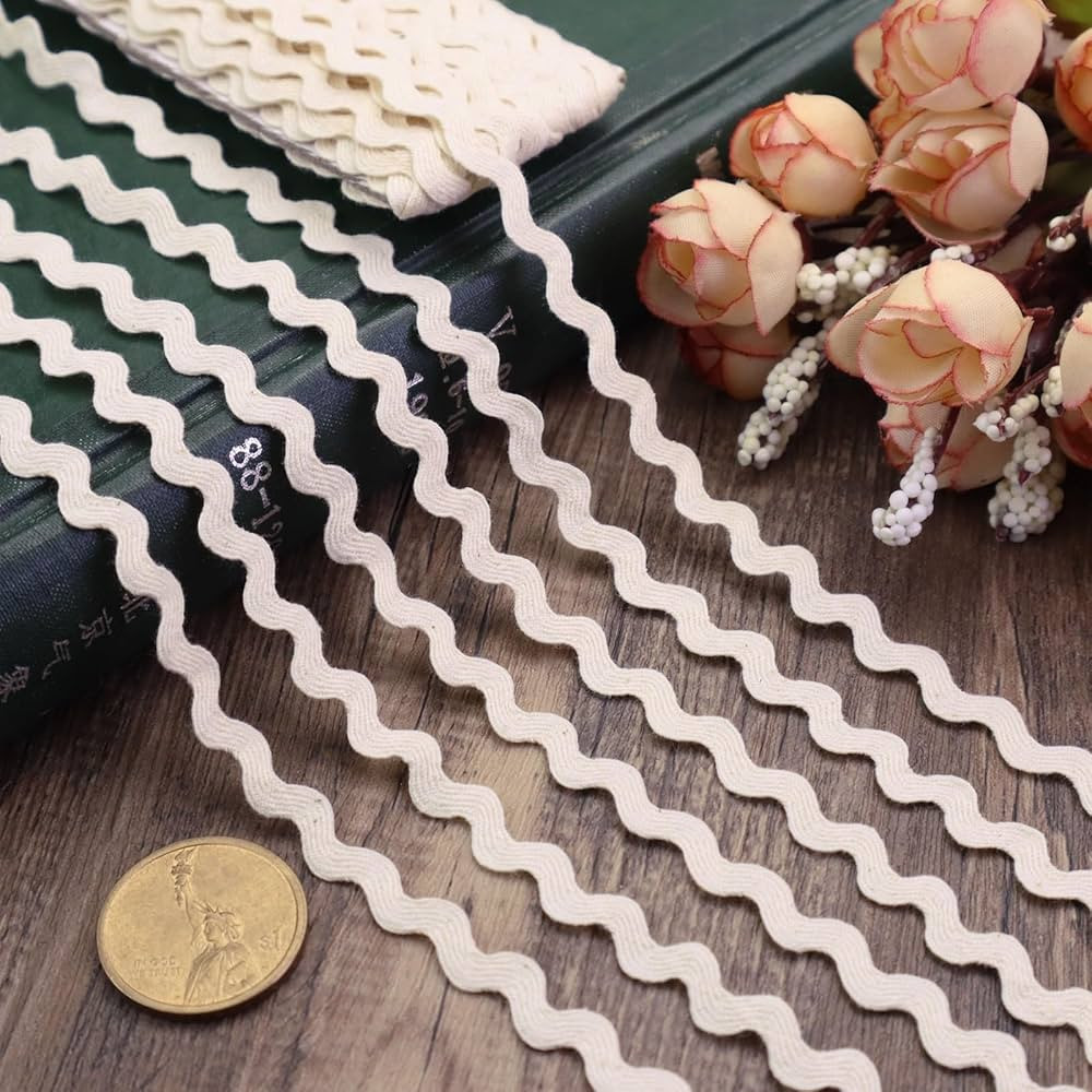 Rick Rack Trim Cotton Wave Bending Fringe Trim Beige Lace Ribbon for Sewing Crafts, Gift Wrapping... | Amazon (US)