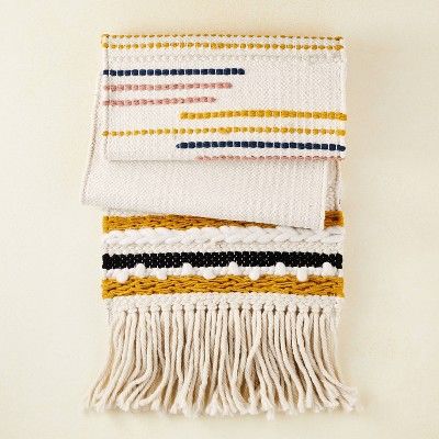 72&#34; x 14&#34; Cotton Textured Table Runner with Fringe Black/White/Gold - Opalhouse&#8482; de... | Target