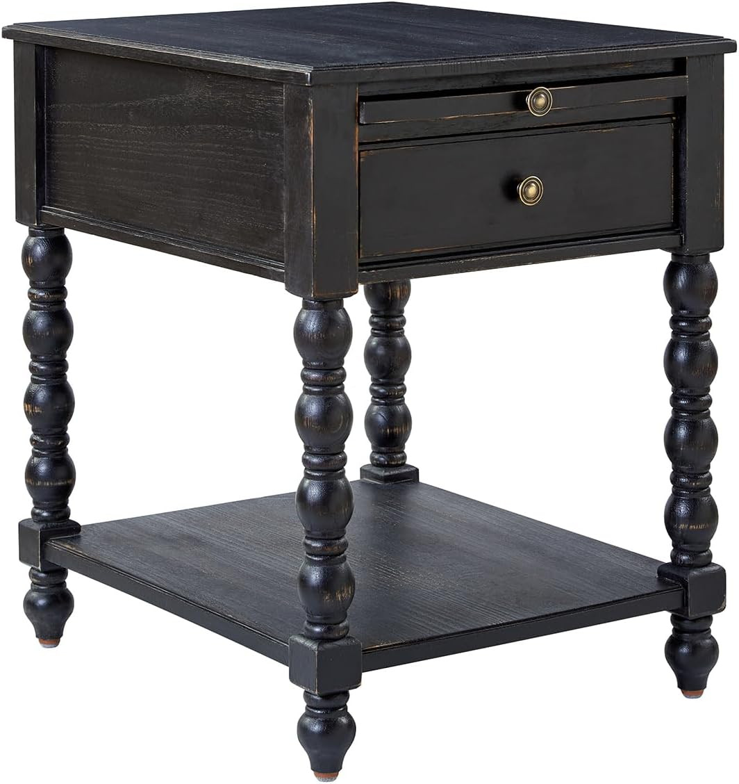 HULALA HOME Spindle Nightstands with Charging Station, Solid Wood Nightstand with Drawer Shelf, S... | Amazon (US)