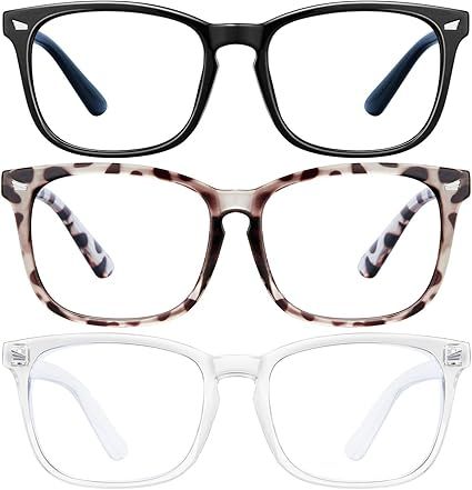 Blue Light Blocking Glasses - 3Pack Computer Game Glasses Square Eyeglasses Frame, Blue Light Blo... | Amazon (US)