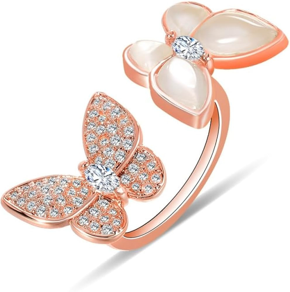 Double Butterfly Rings for Women AAA Cubic Zirconia Finger Ring Ladies Fashion Hand Jewelry Natur... | Amazon (US)