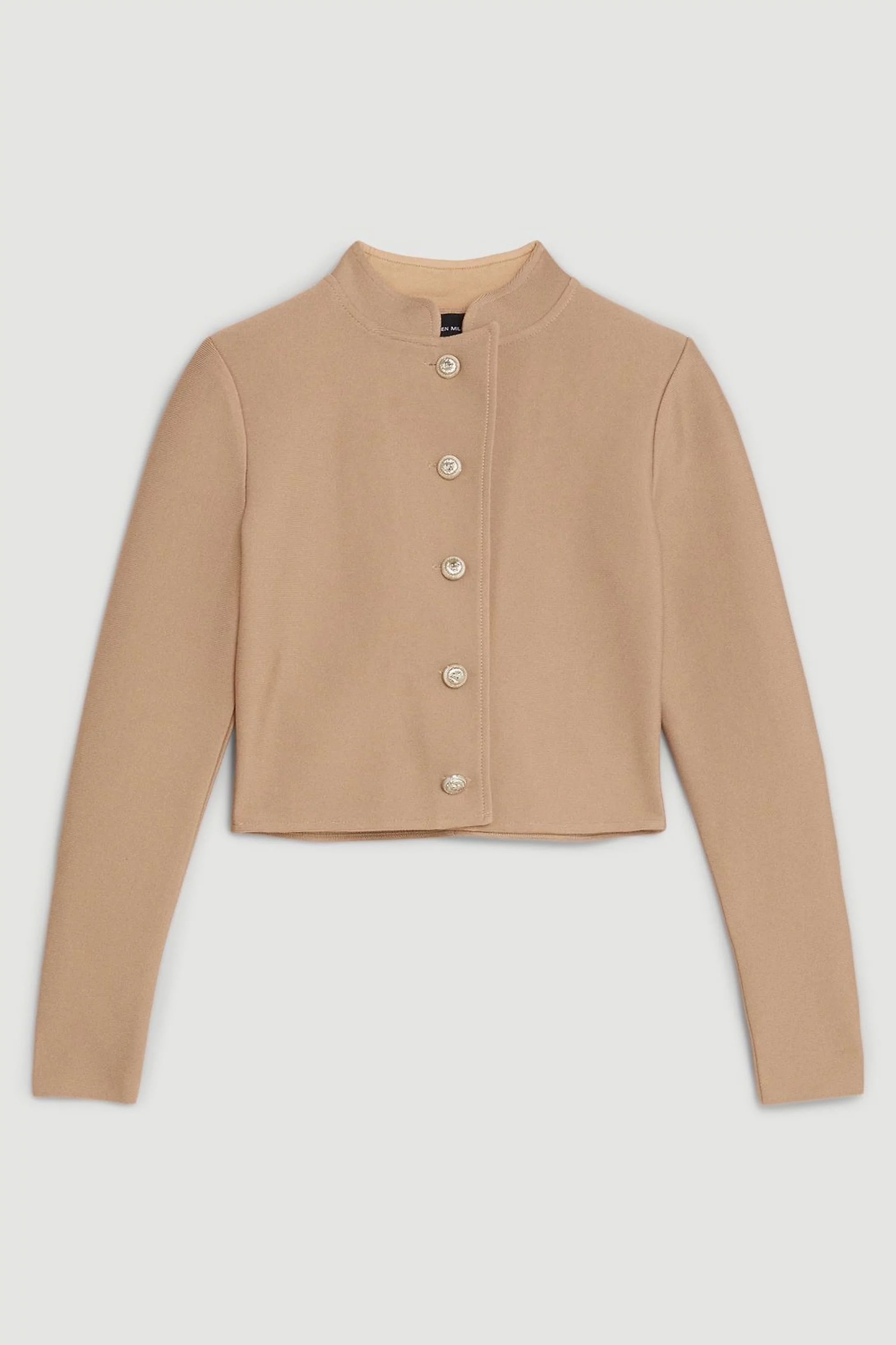 Figure Form Bandage Cropped Button Up Knit Jacket | Karen Millen UK + IE + DE + NL