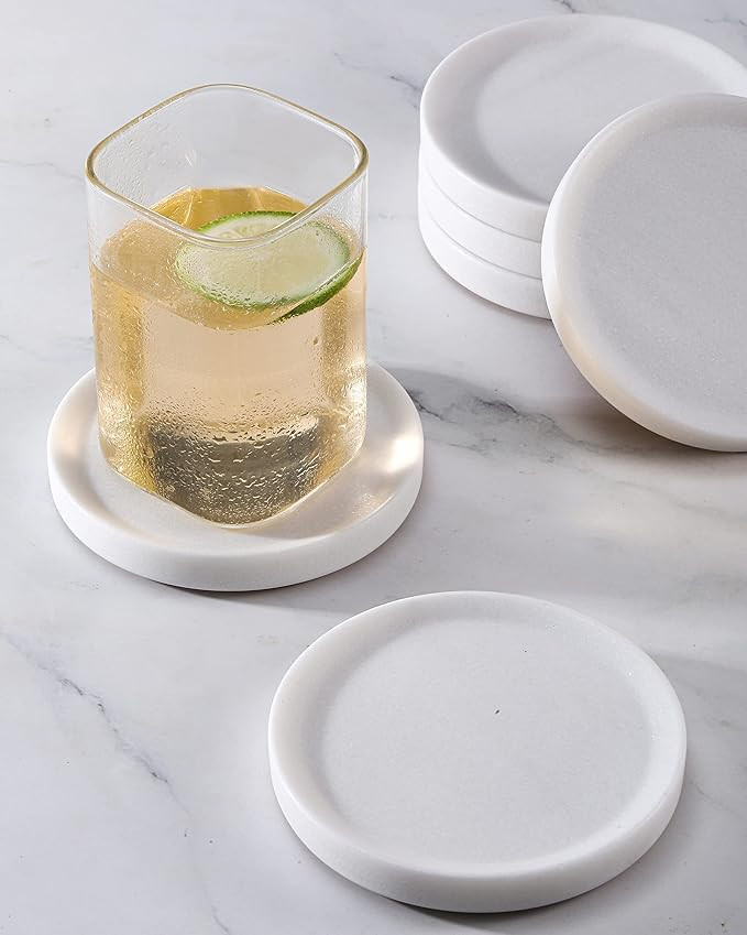 CHISELED ST DF SK White Marble Coasters Raised Edges- Designer Drink Coasters - Large Coasters fo... | Amazon (US)