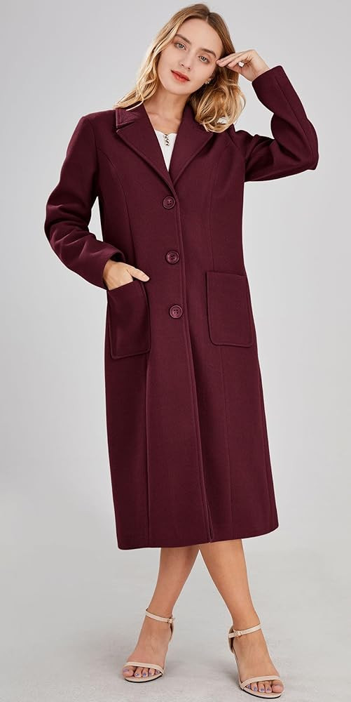 chouyatou Women's Big Notch Lapel Single Breasted Mid-Long Wool Blend Coat | Amazon (US)