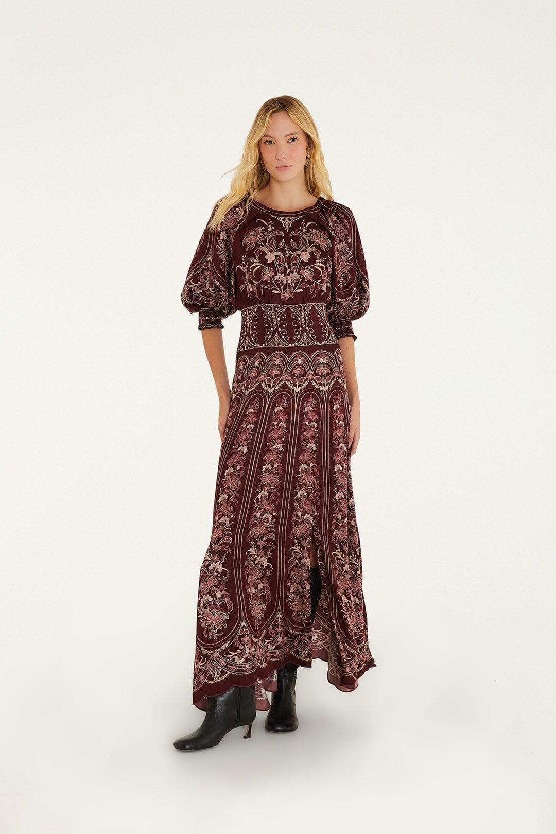 Liz Puff Sleeve Maxi Dress, LIZ BURGUNDY / S | FarmRio (US)