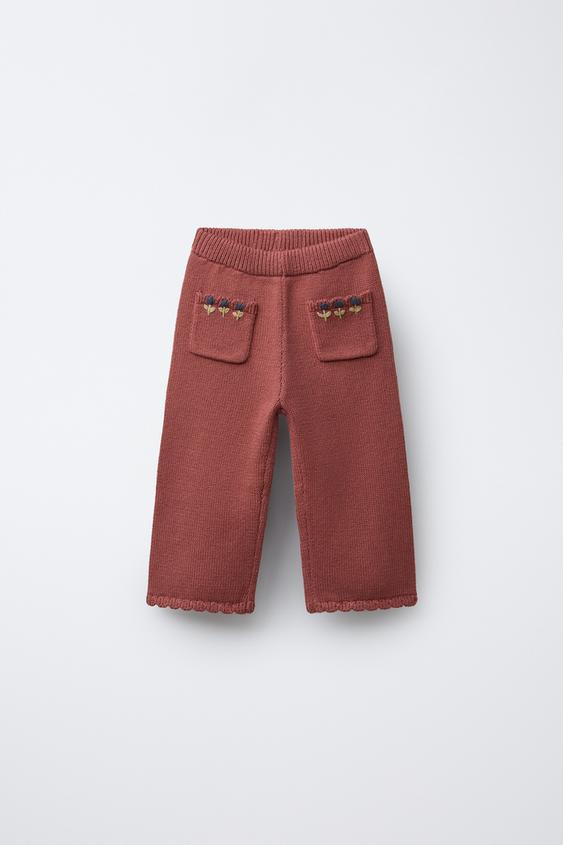 EMBROIDERED FLORAL KNIT PANTS | Zara US