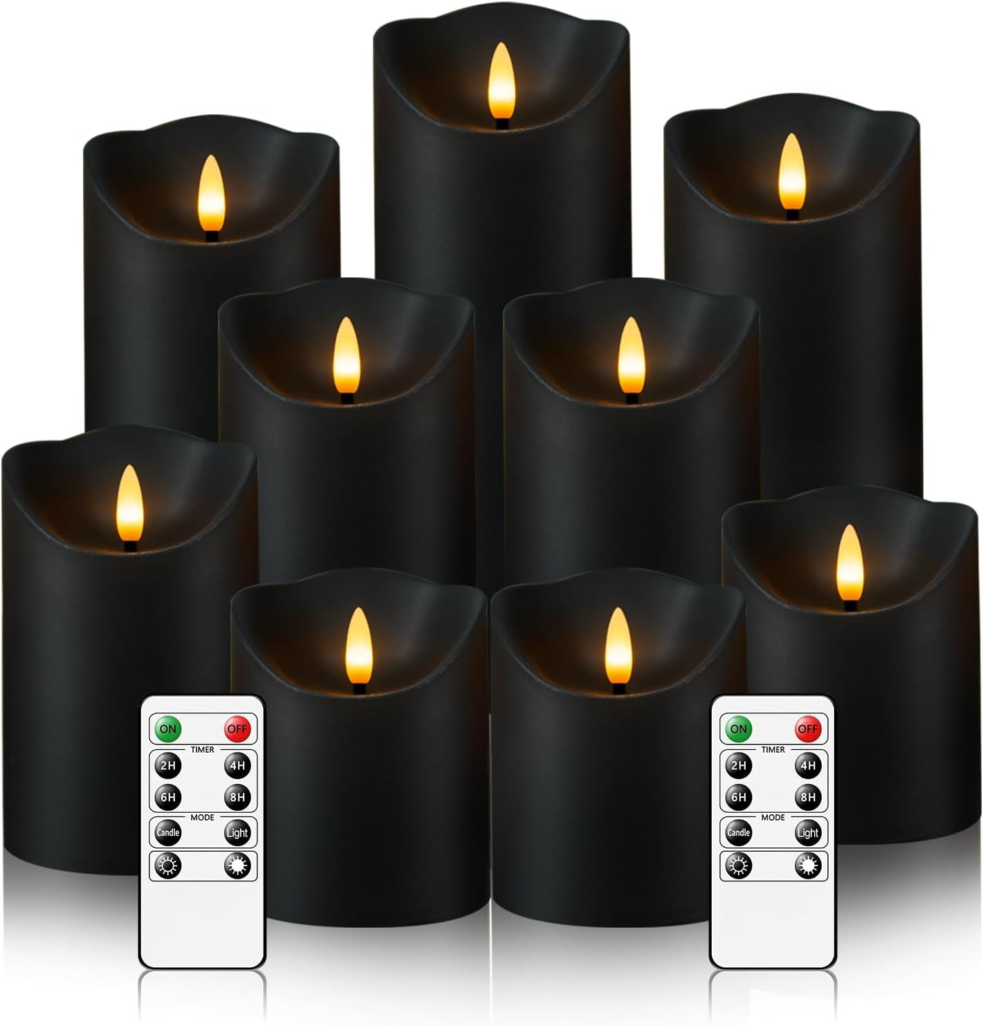 Nimiko Flameless Candles with Remote, Battery Operated Flickering Flameless Candles, LED Candles with Timer 2/4/6/8H, with Realistic LED Candles Set of 9 (D3 x H 3" 4" 5" 6" 7") (Black) | Amazon (US)