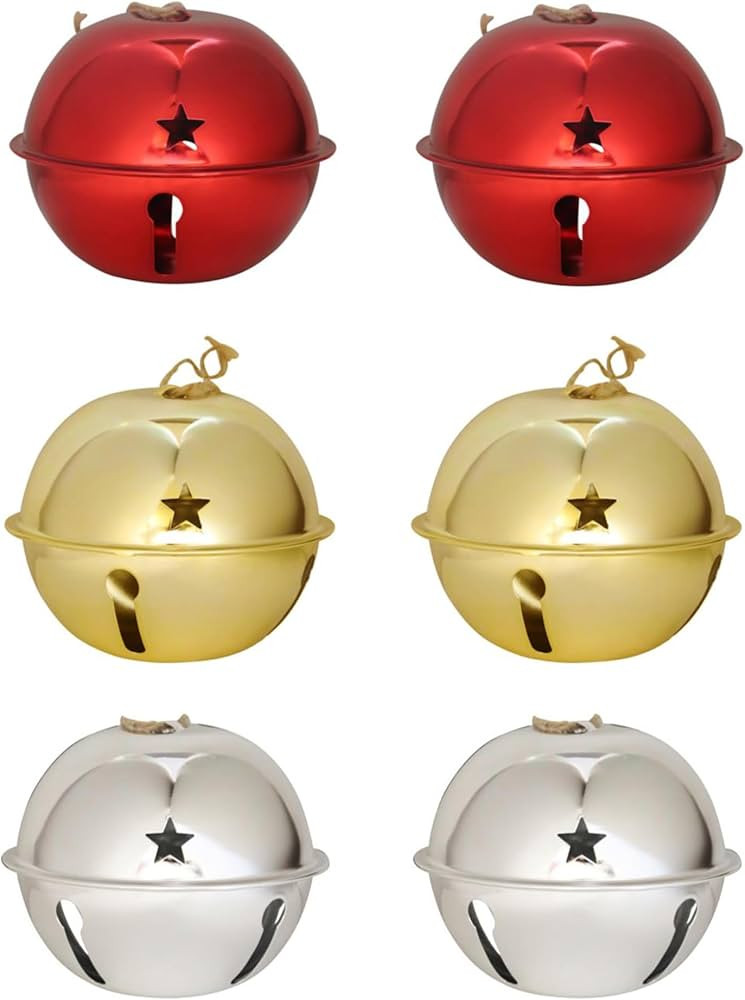 Haute Decor Adapt Nesting Jingle Bells (Mixed Shiny Gold, Red & Silver 6-Pack) - Large Size 120 m... | Amazon (US)