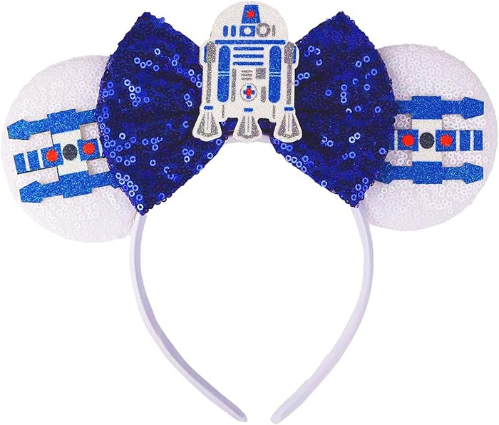 RAZKO Sparkle Mouse Ears Headband, Glitter Mice Ears Headband with Bow (Space Ship) | Amazon (US)