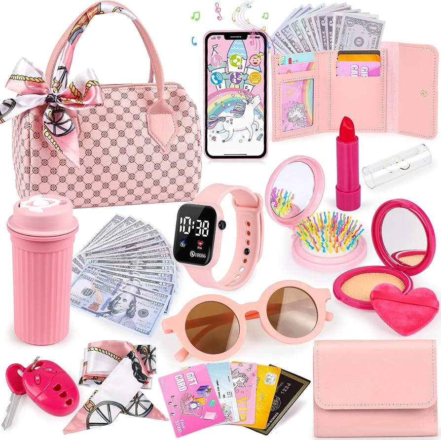 Play Purse for Little Girls, 32PCS Toddler Purse with Pretend Makeup for Kids, Princess Toys Incl... | Amazon (US)