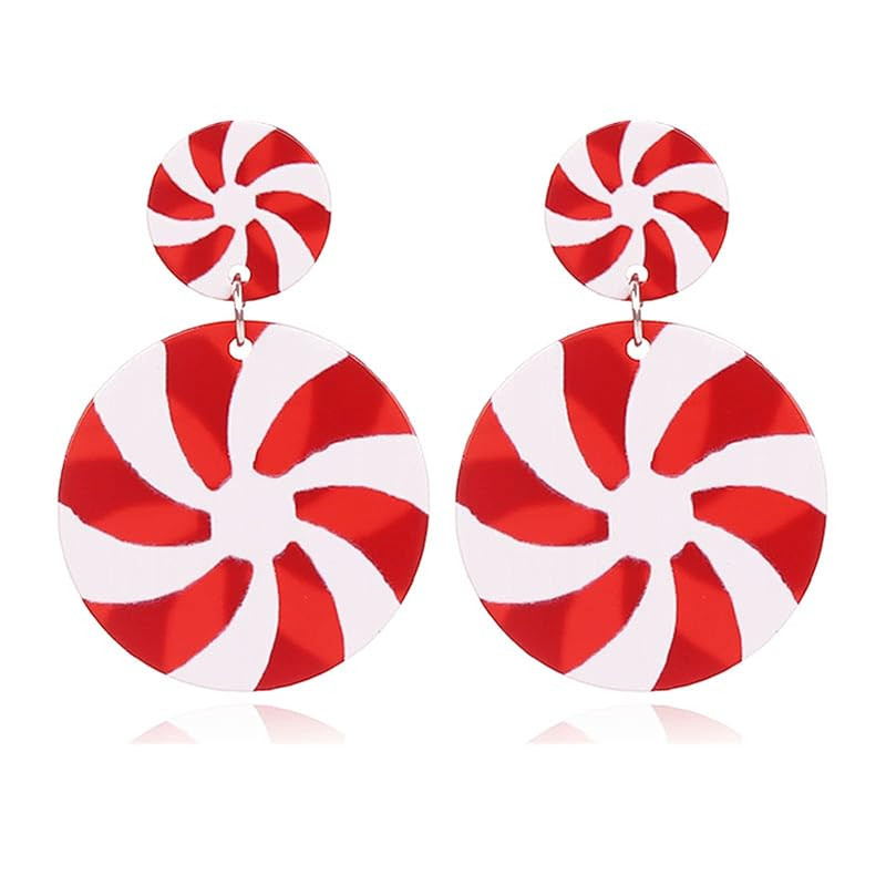 Christmas Candy Earrings for Women Girls Cute Handmade Acrylic Red Green Peppermint Candy Cane Co... | Amazon (US)