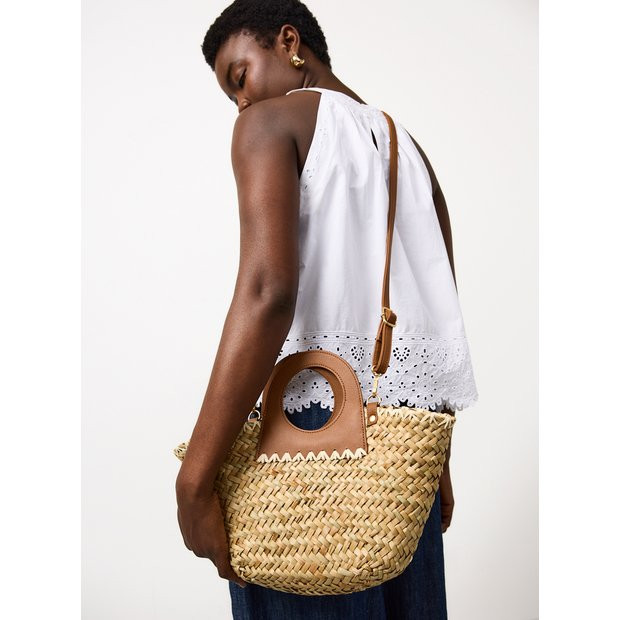 Mini Handheld Straw Bag with Round Handle One Size | Tu Clothing