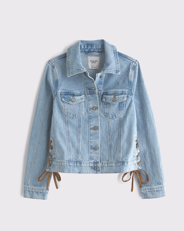 Slim Lace-Up Denim Trucker Jacket | Abercrombie & Fitch (US)