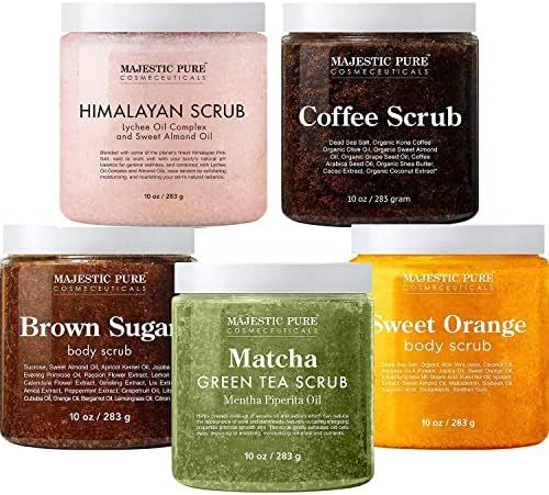 Majestic Pure Himalayan Scrub, Orange Scrub, Brown Sugar Scrub, Coffee Scrub, and Green Tea Scrub Bu | Amazon (US)