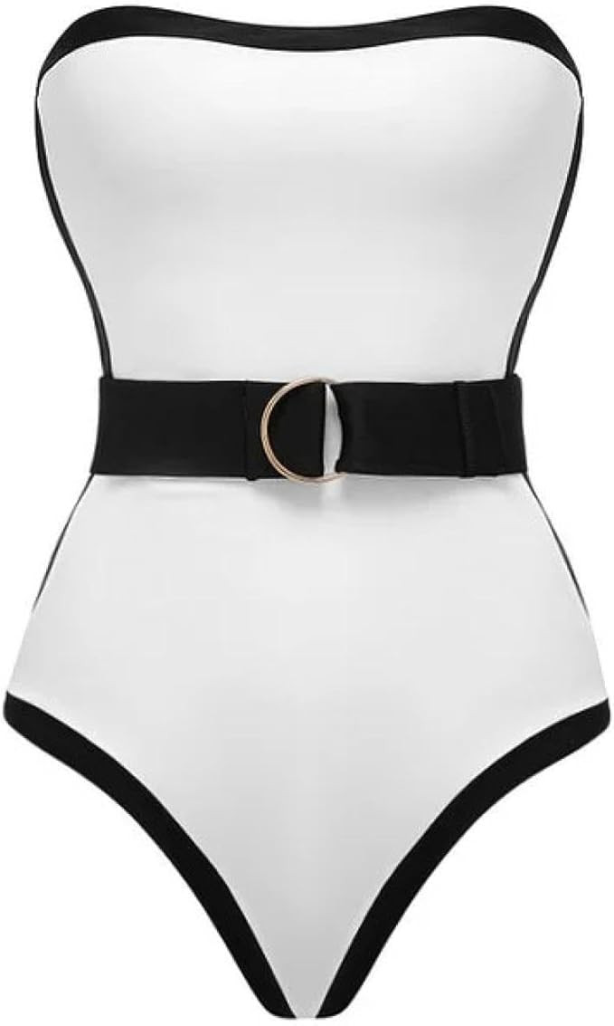 Black and White Contrasting hot Spring Resort Luxury Swimsuit Woman | Amazon (US)