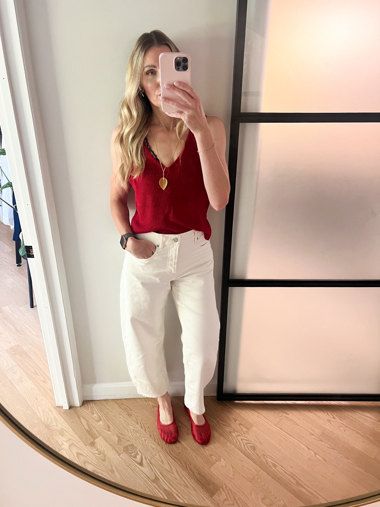Red is my new favorite color alongside these Everlane pants that I hope never go out of style.  

#LTKOver40